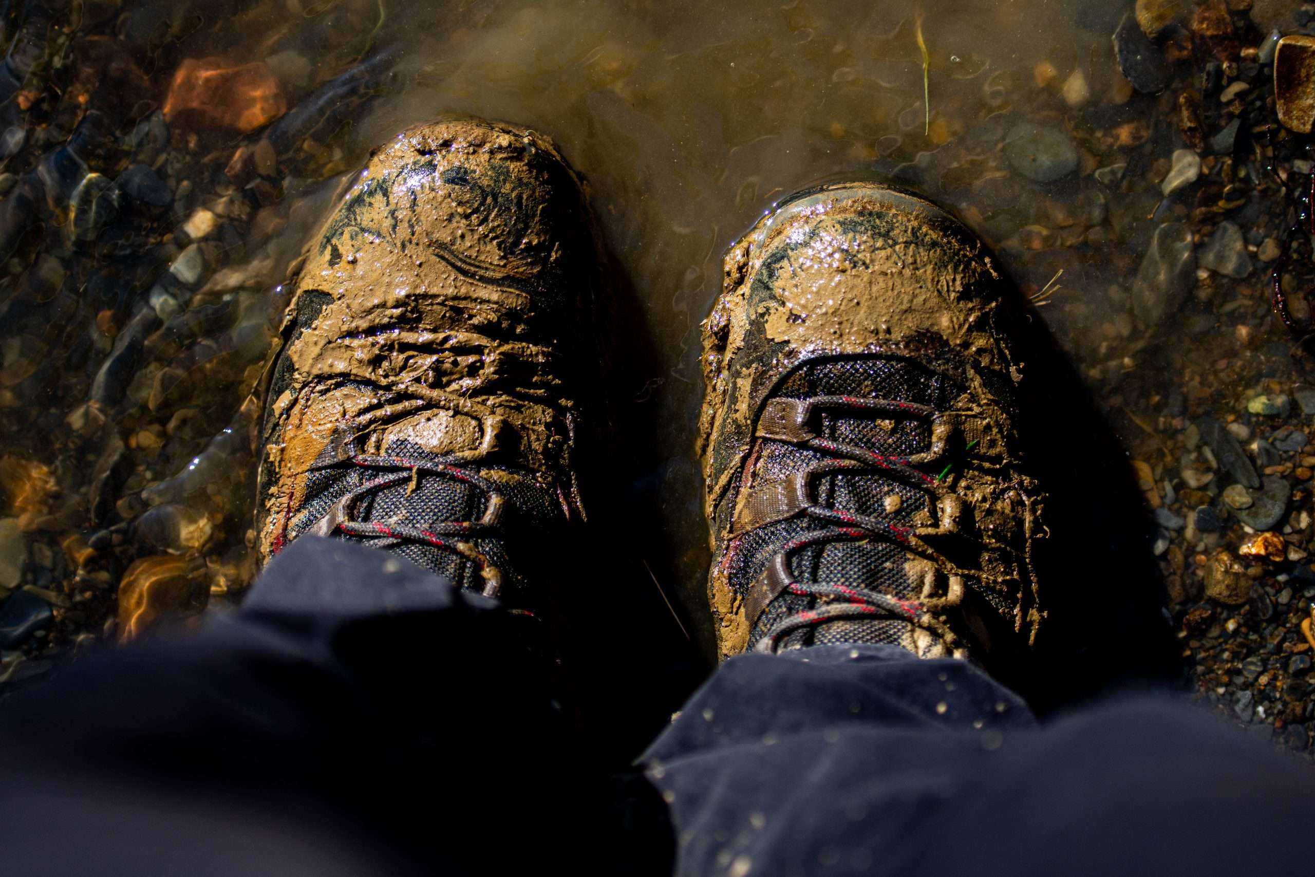 muddy walking boots