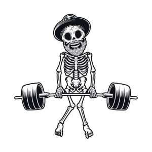 Weight lifting skeleton illustration